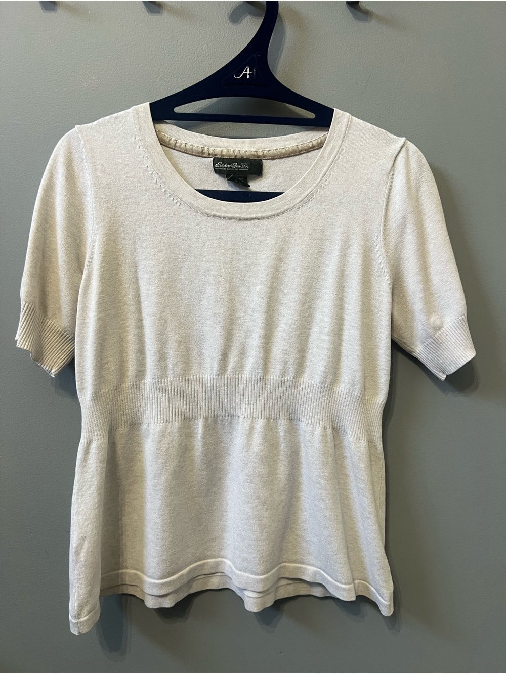 Vintage Eddie Bauer Short Sleeve Knit Sweater Oatmeal Color Sz L